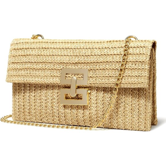 Straw Clutch Purse Crossbody Bag Women's Summer Beach Casual Handbag - Picture 1 of 8